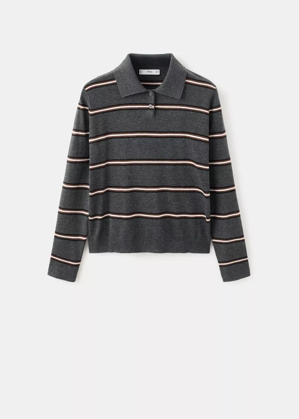 Grey Striped Polo-Neck Sweater, 0201_94, large image number 7