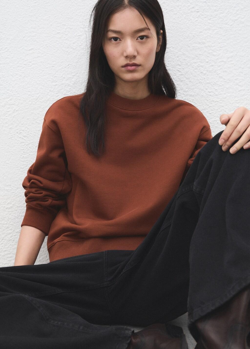 Brown Plain Cotton Sweatshirt, Rust - Copper, large image number 3