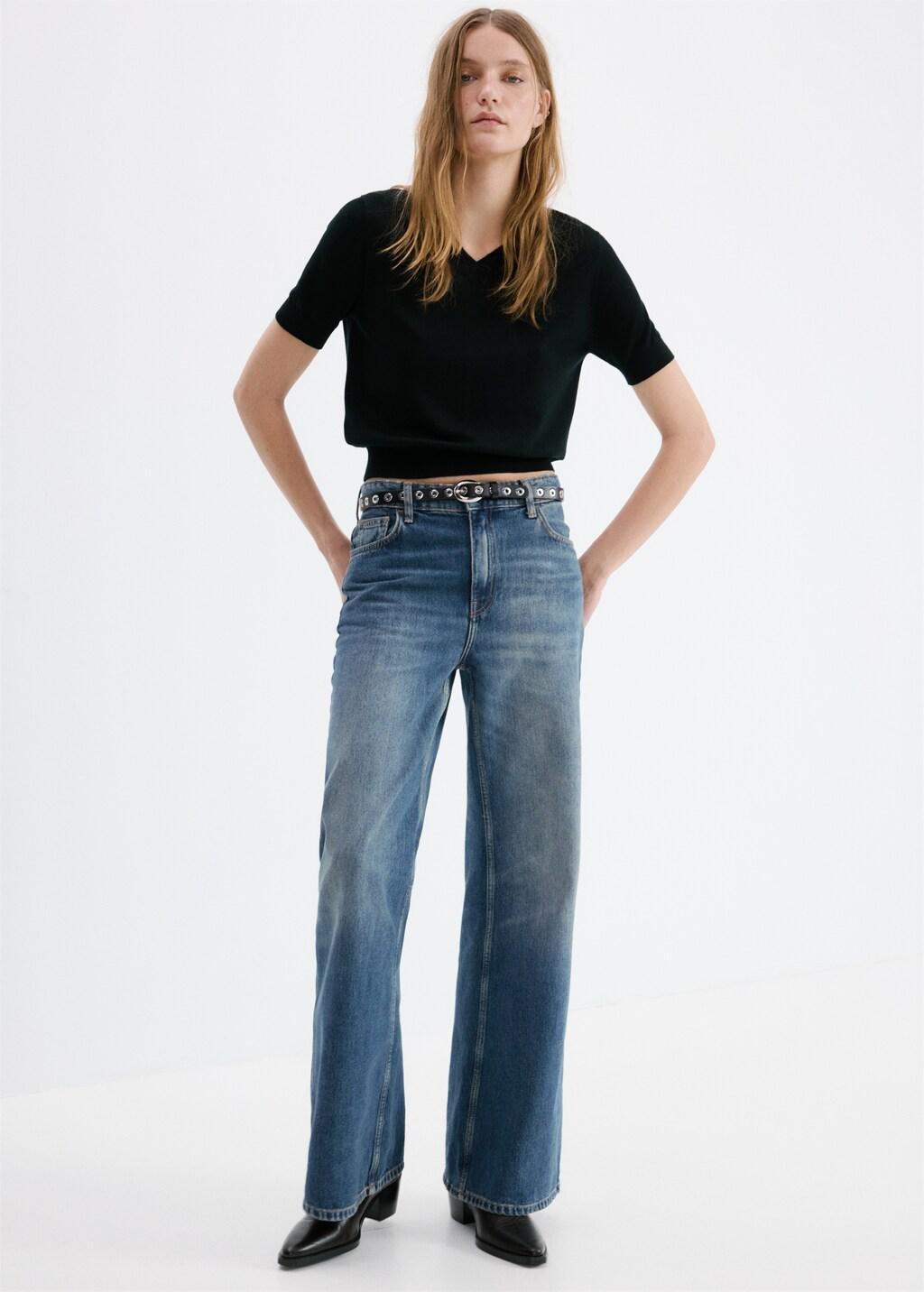 Blue High-Waisted Wide Leg Jeans, Open Blue, large image number 0