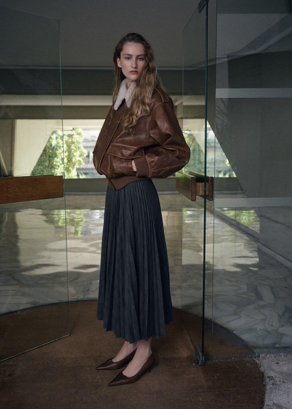 Grey Checked Pleated Skirt, Grey, large image number 0