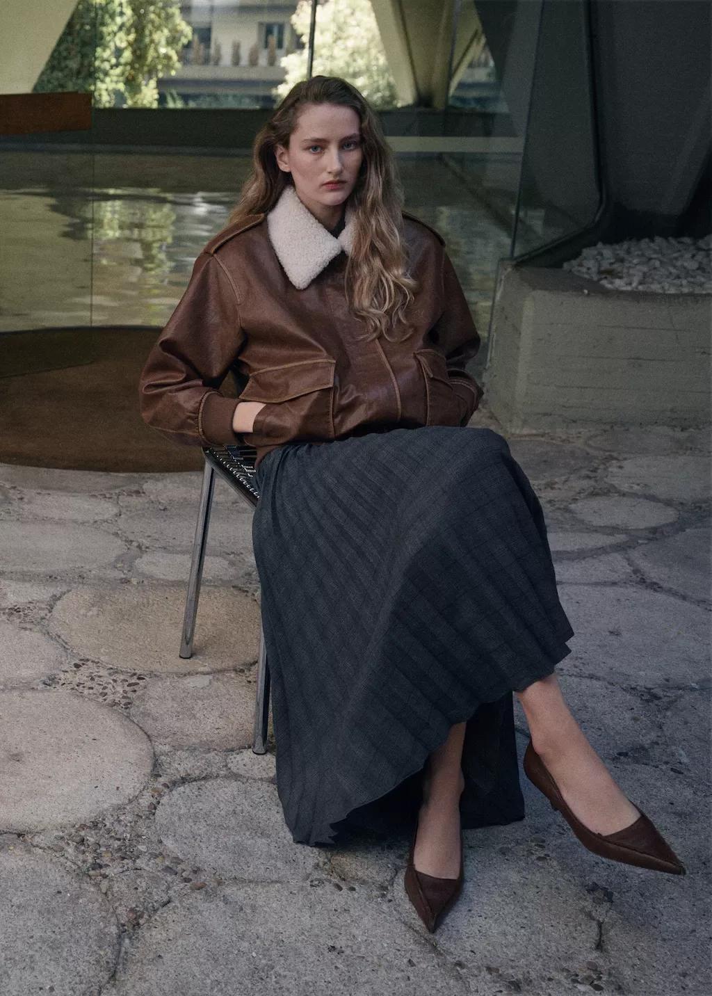 Grey Checked Pleated Skirt, 0201_92, large image number 3