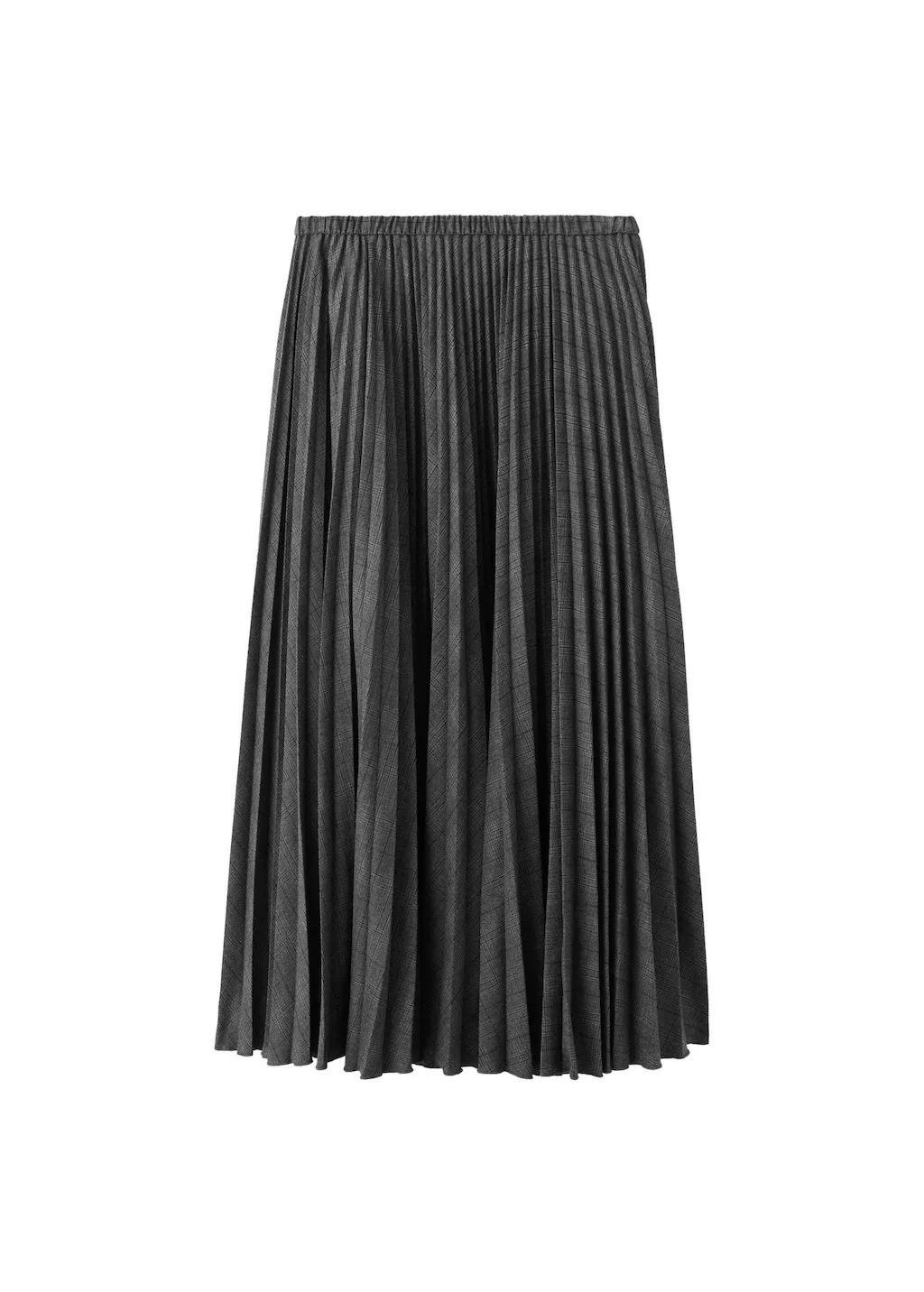 Grey Checked Pleated Skirt, 0201_92, large image number 5