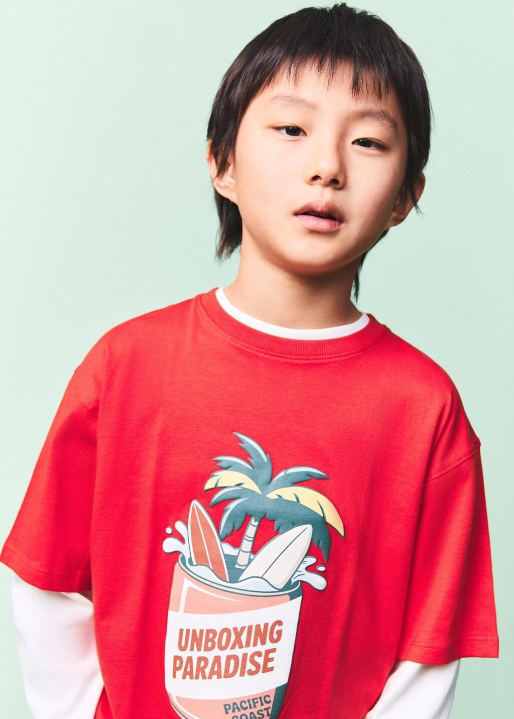 Red Palm Print T-Shirt, Kids Boys, Red, medium