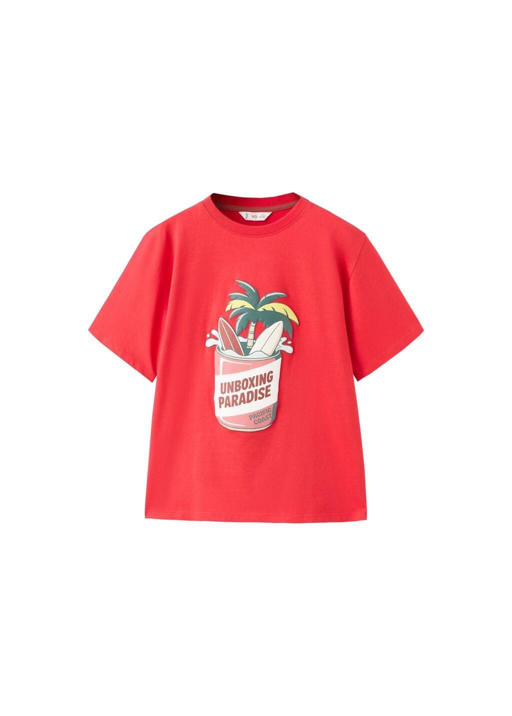 Red Palm Print T-Shirt, Kids Boys, Red, large image number 4