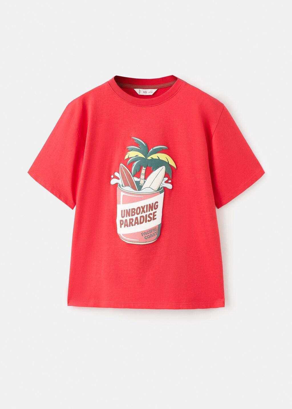 Red Palm Print T-Shirt, Kids Boys, Red, large image number 5