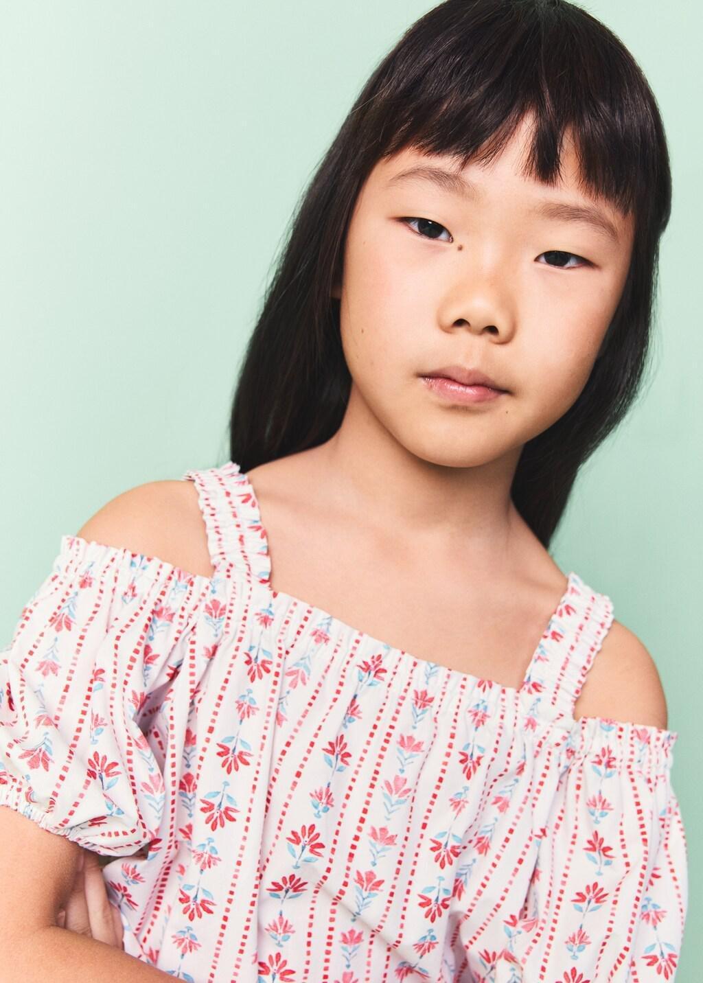 Red Floral Print Blouse, Kids Girls, 0201_70, large image number 0