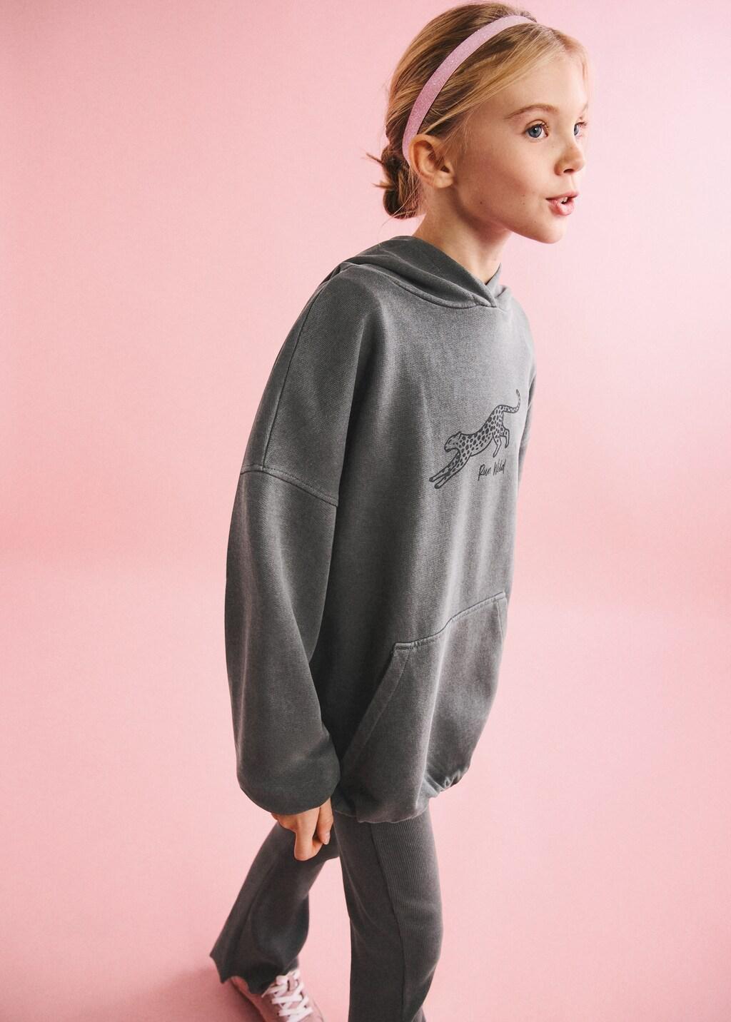 Grey Oversized Printed Sweatshirt, Kids Girl, Charcoal, large image number 0