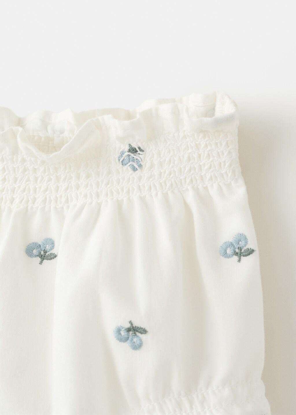 White Embroidered Floral Baby Romper, Baby Boys, Natural White, medium