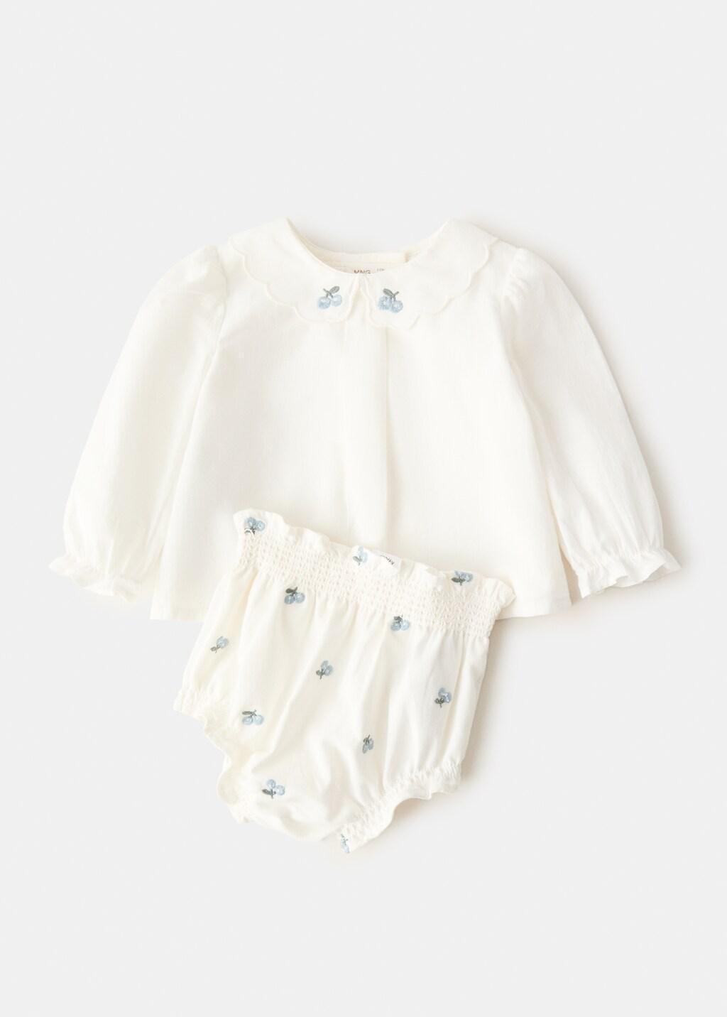 White Embroidered Floral Baby Romper, Baby Boys, Natural White, medium