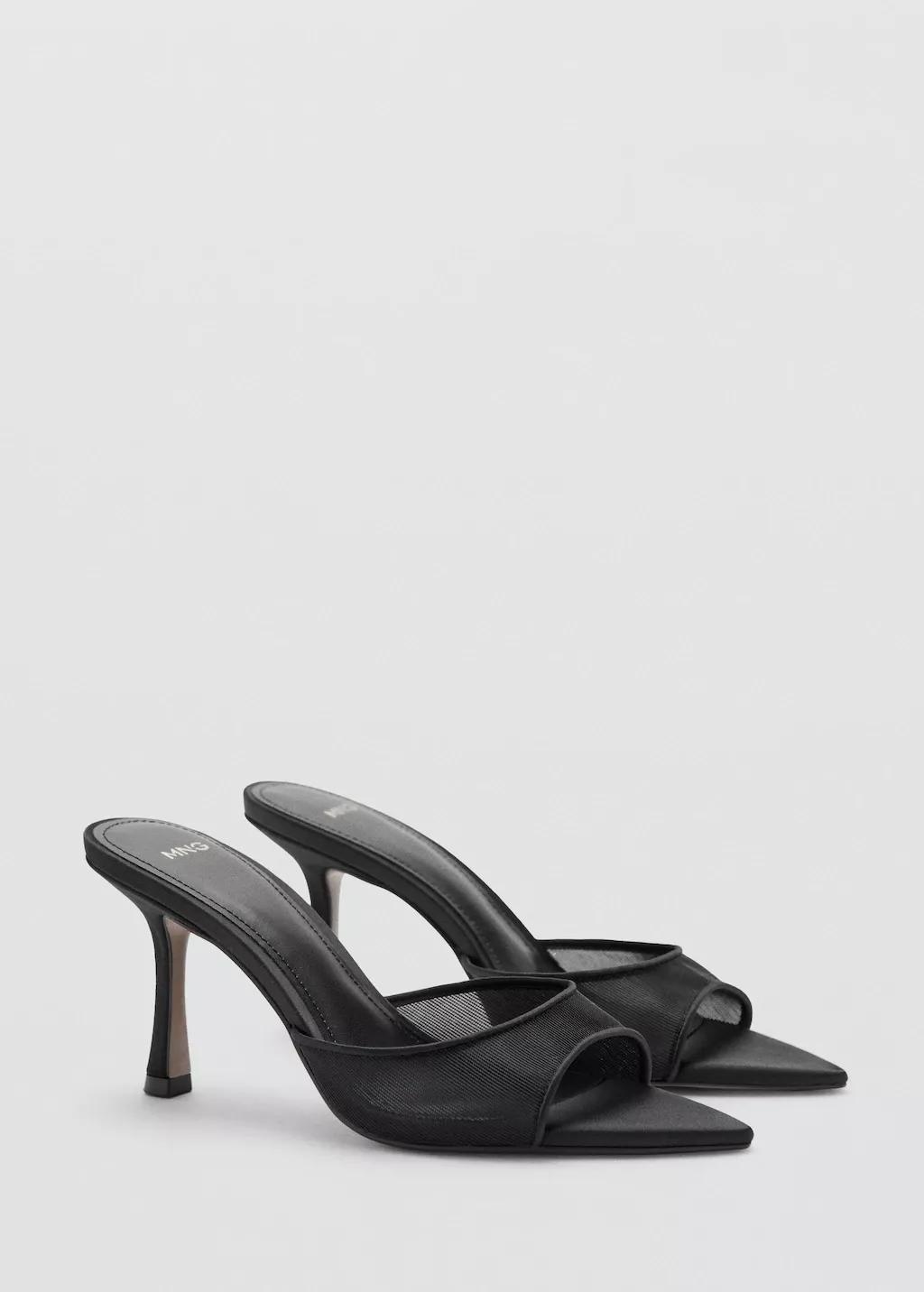 Black Pointed Heel Sandals, Black, large image number 0