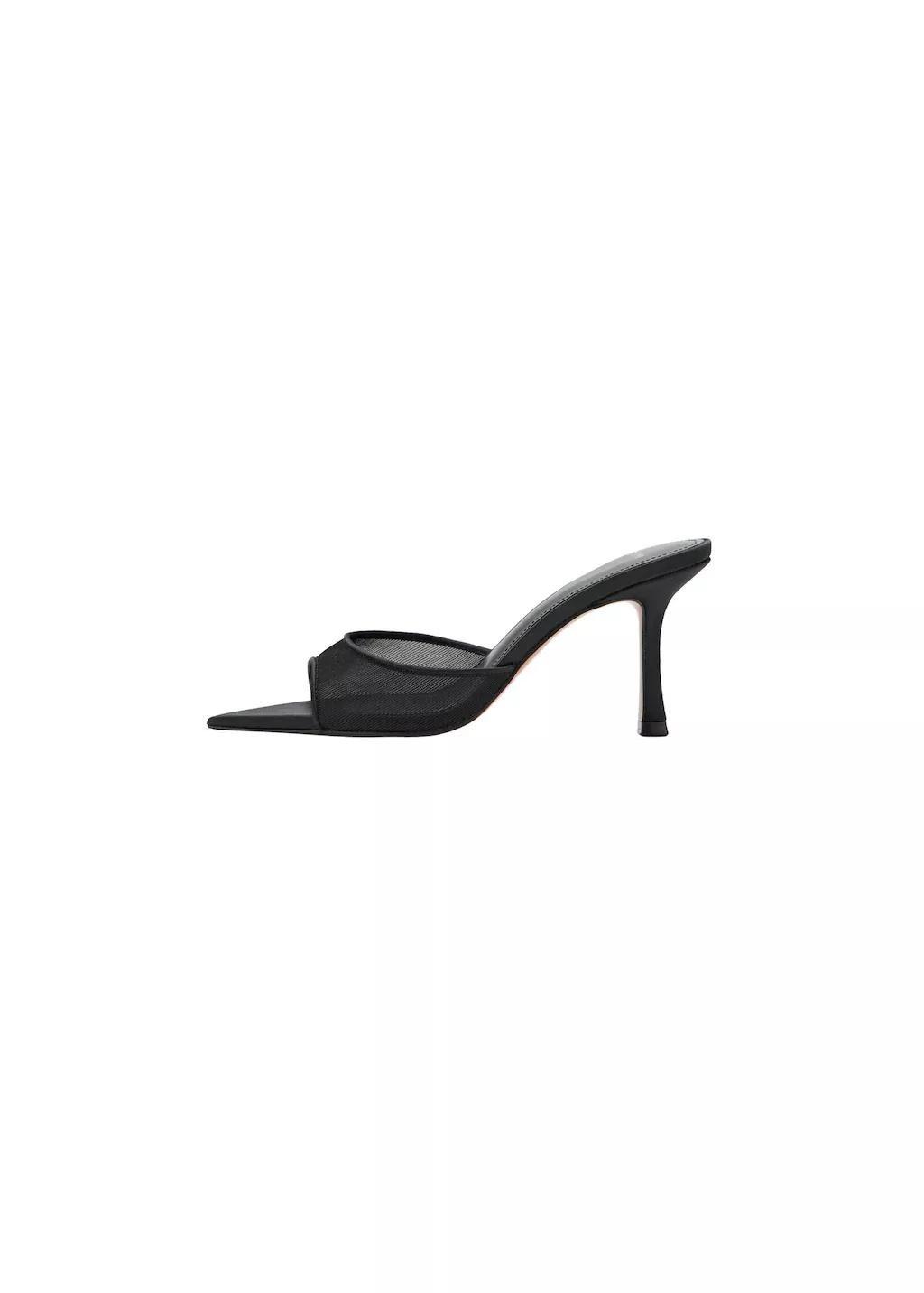 Black Pointed Heel Sandals, Black, medium