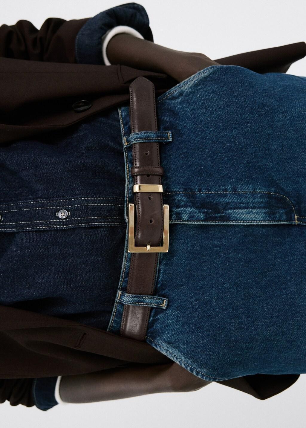 Brown Square Buckle Belt, Dark Brown, large image number 0