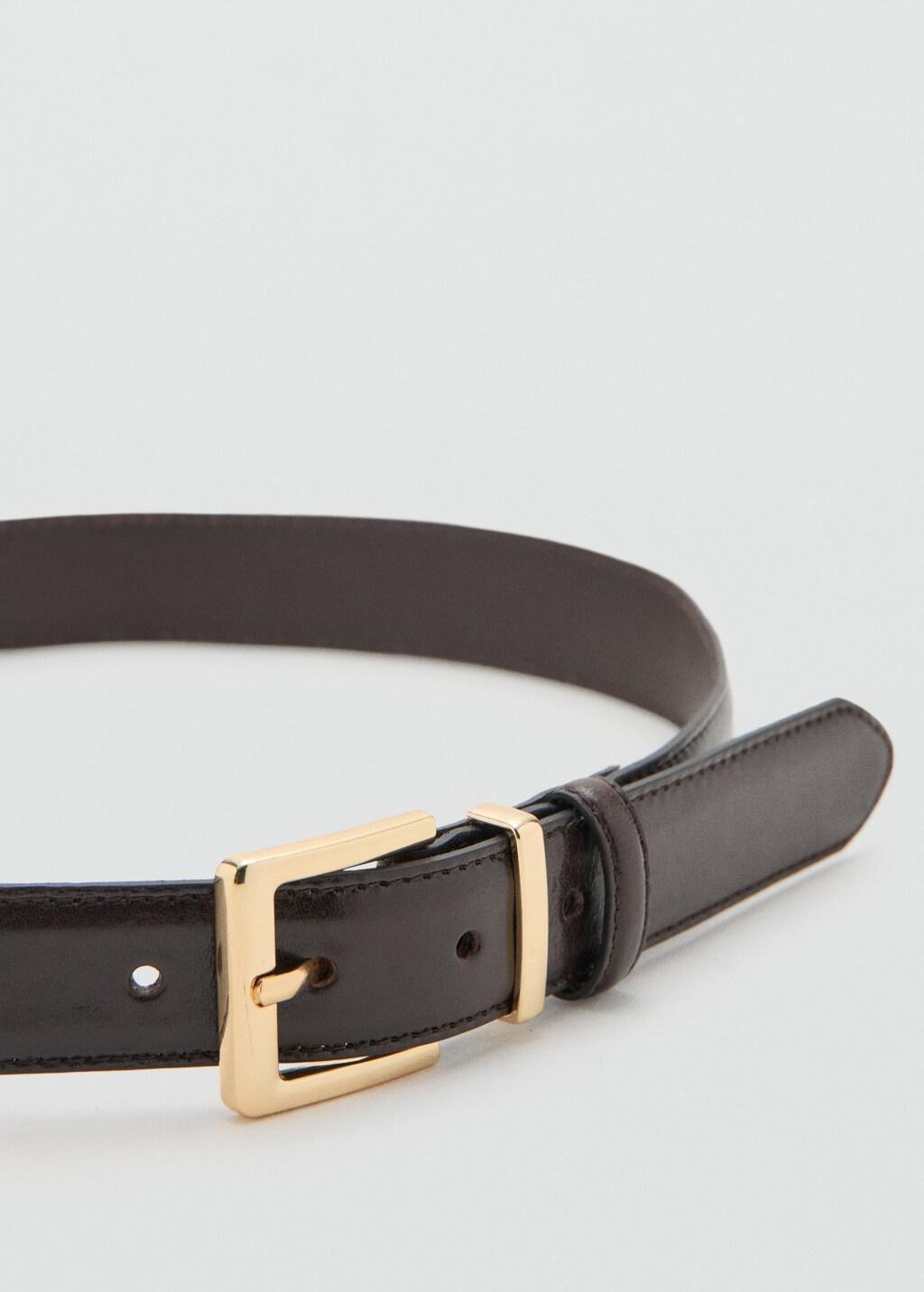 Brown Square Buckle Belt, Dark Brown, large image number 1