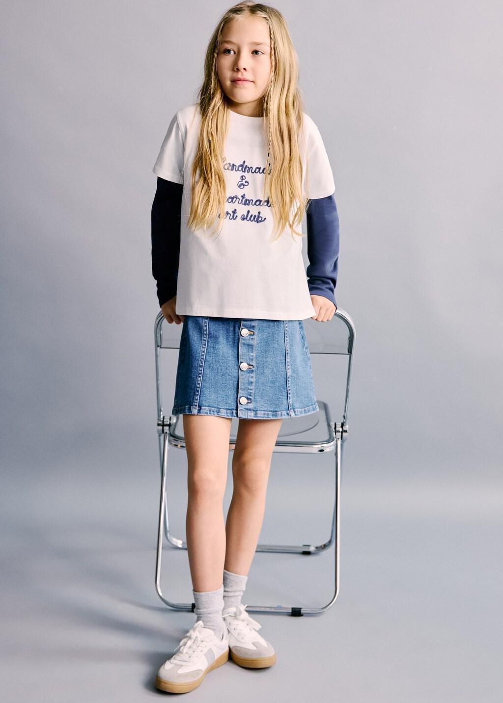 Blue Denim Short Skirt, Kids Girls, Open Blue, large image number 0