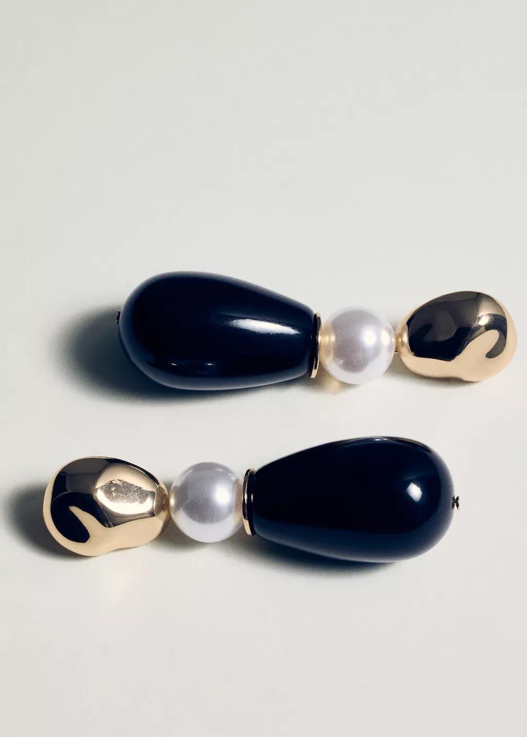 Gold Mixed Pendant Earrings, Gold, large image number 1