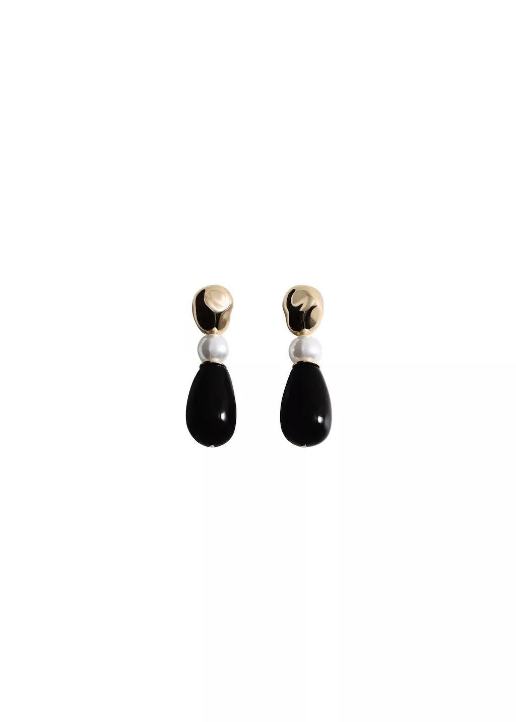 Gold Mixed Pendant Earrings, Gold, large image number 2