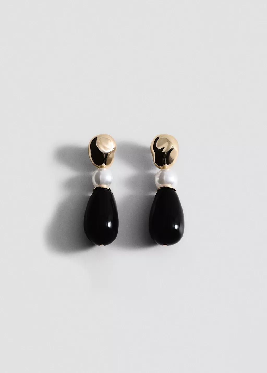 Gold Mixed Pendant Earrings, Gold, large image number 3