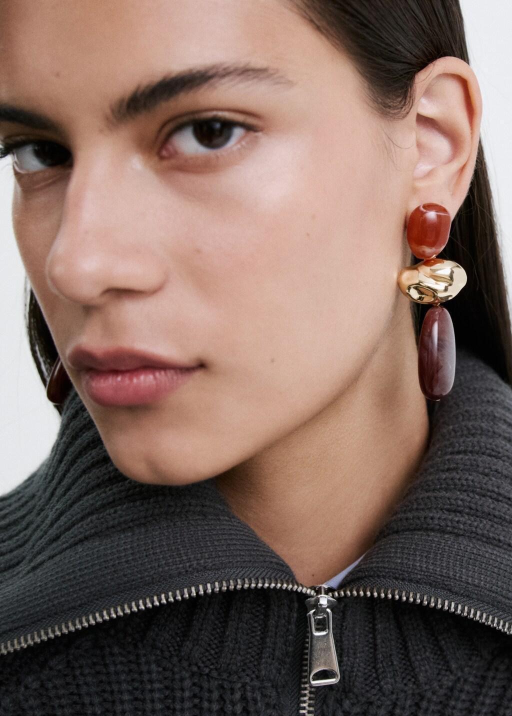 Gold Combined Resin Hanging Earrings, Gold, large image number 0