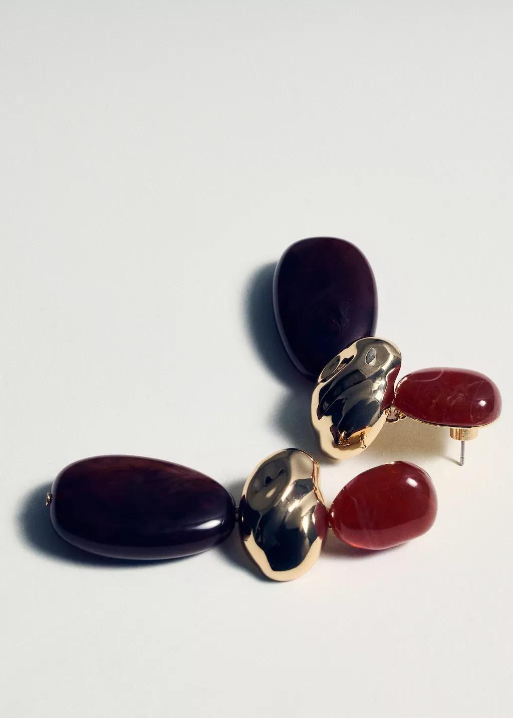 Gold Combined Resin Hanging Earrings, Gold, large image number 1