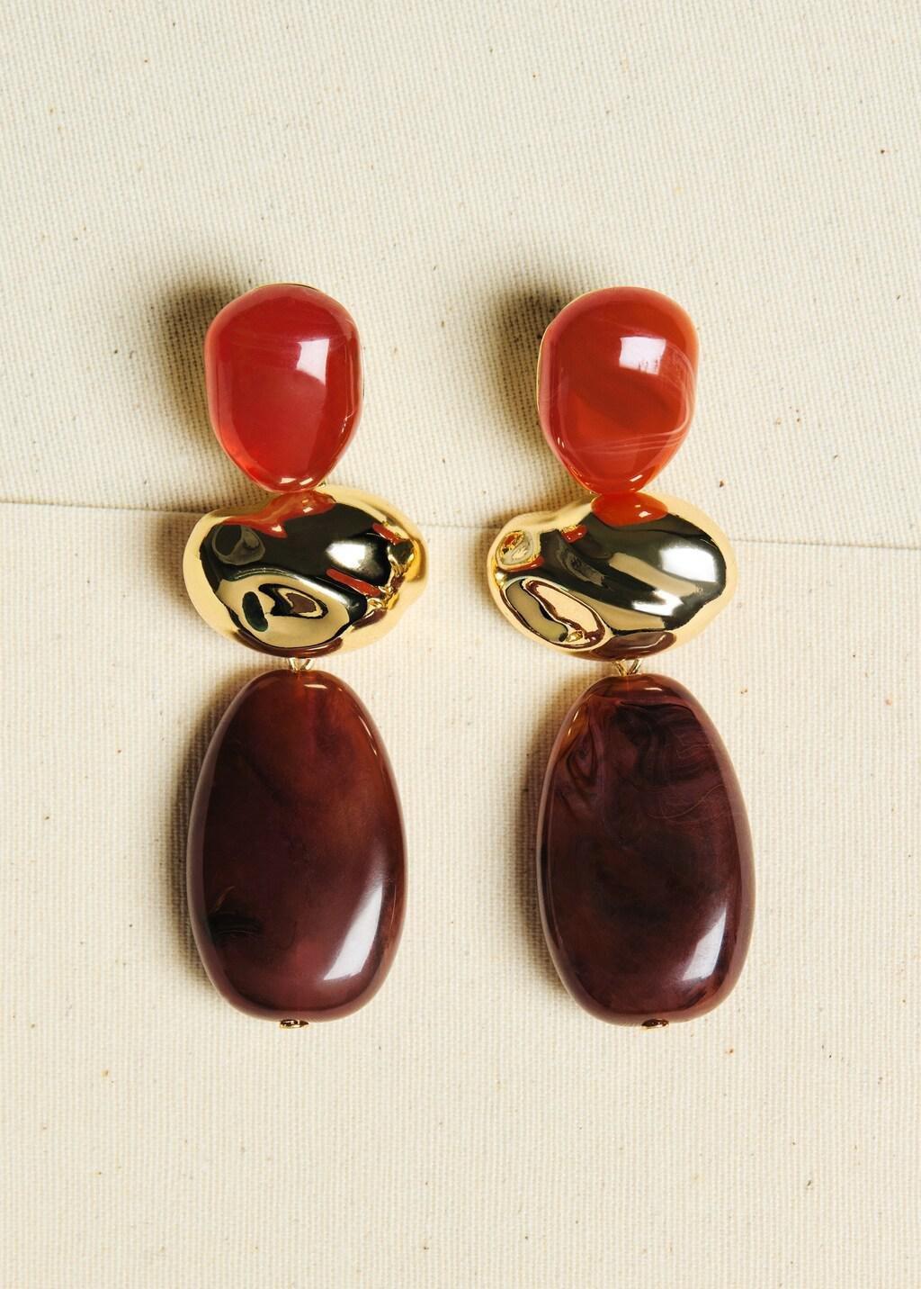 Gold Combined Resin Hanging Earrings, Gold, large image number 2