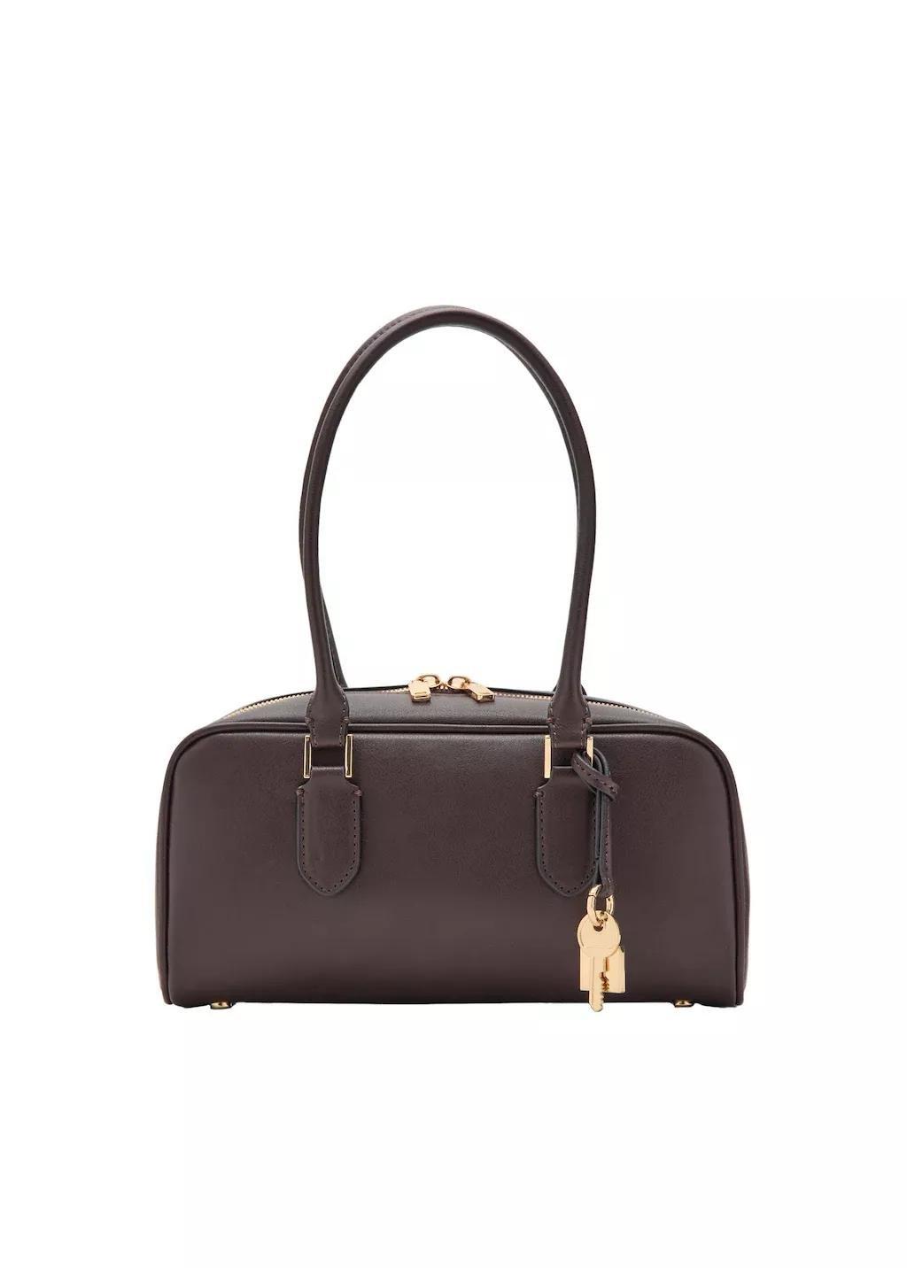 Brown Small Bowling Bag With Charm Detail, Dark Brown, large image number 3