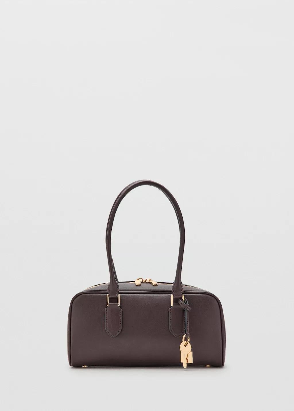 Brown Small Bowling Bag With Charm Detail, Dark Brown, large image number 4