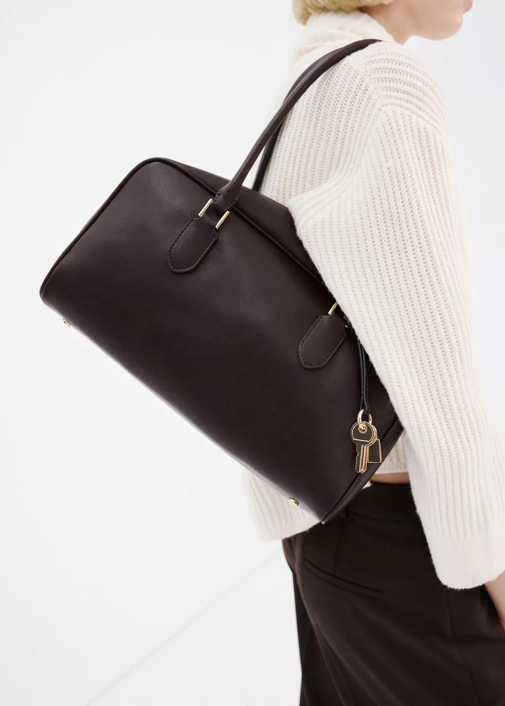 Brown Medium Bowling Bag With Charm Detail, Dark Brown, large image number 0