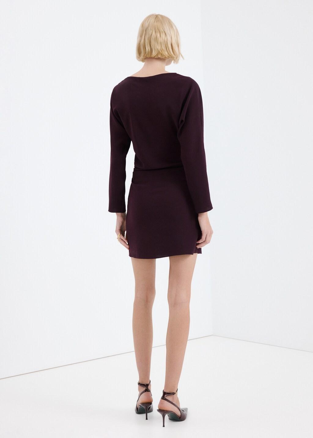 Red Boat-Neck Ruched Dress, Dark Red, medium