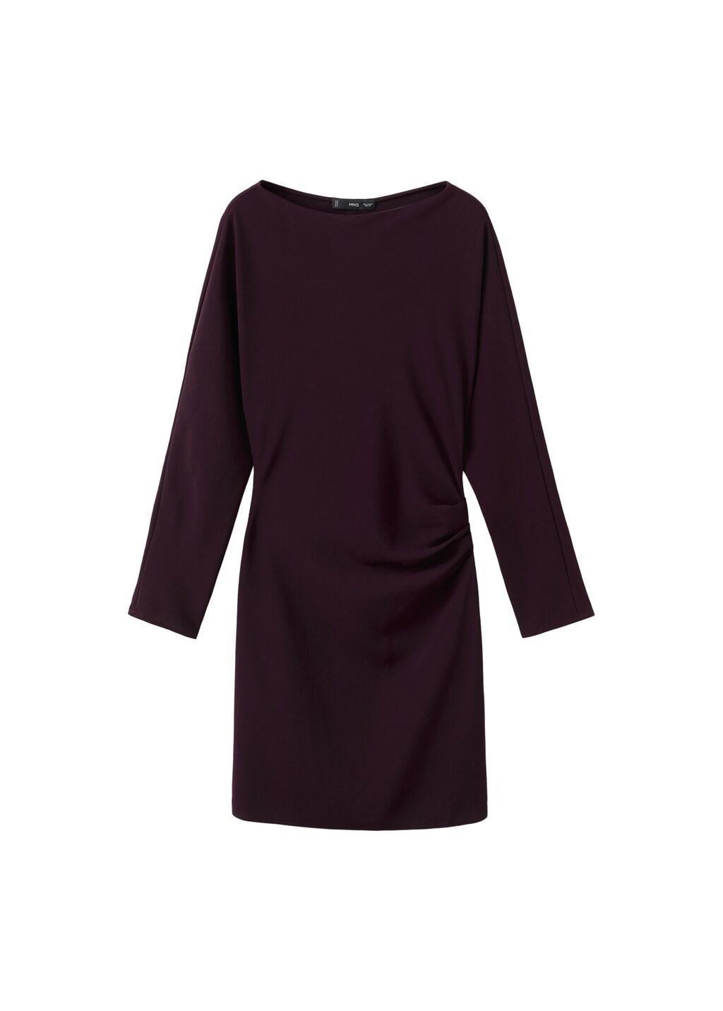 Red Boat-Neck Ruched Dress, Dark Red, large image number 6