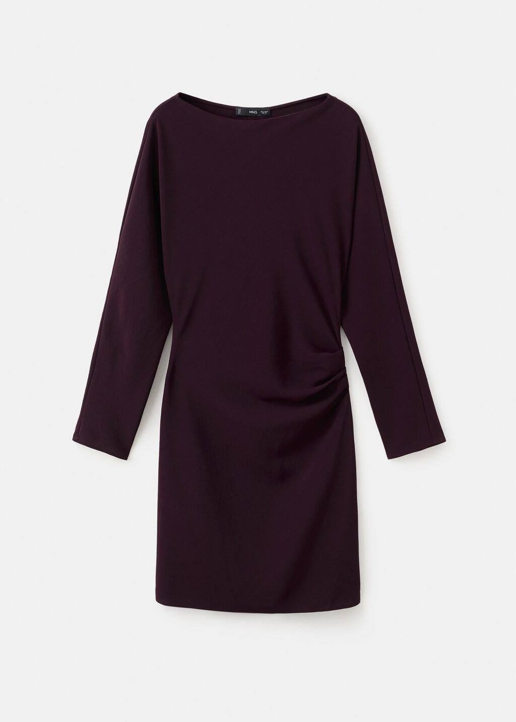 Red Boat-Neck Ruched Dress, Dark Red, large image number 7