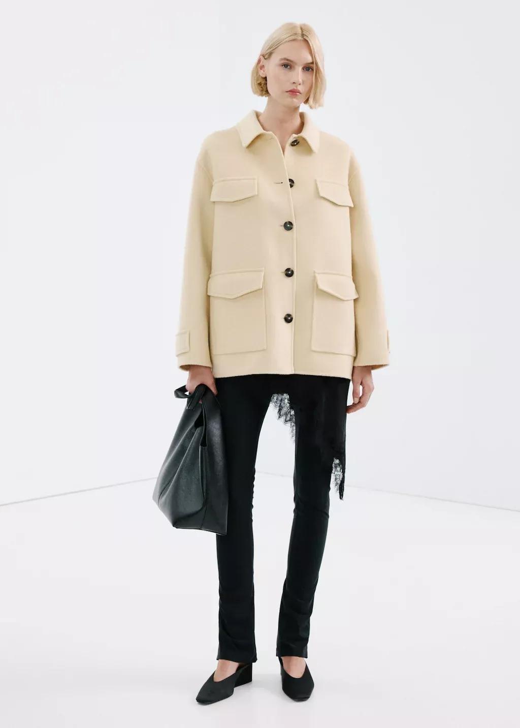 Cream Wool Jacket With Pockets, Yellow, large image number 0