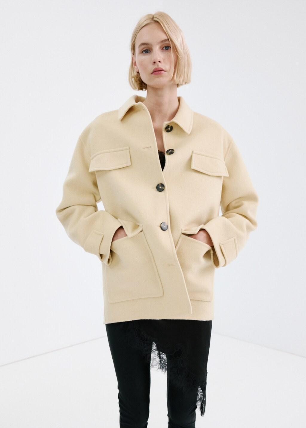 Cream Wool Jacket With Pockets, Yellow, large image number 3