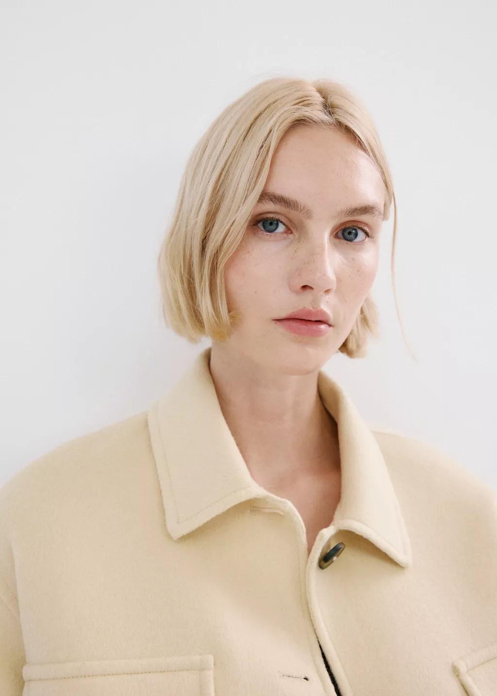 Cream Wool Jacket With Pockets, Yellow, large image number 4