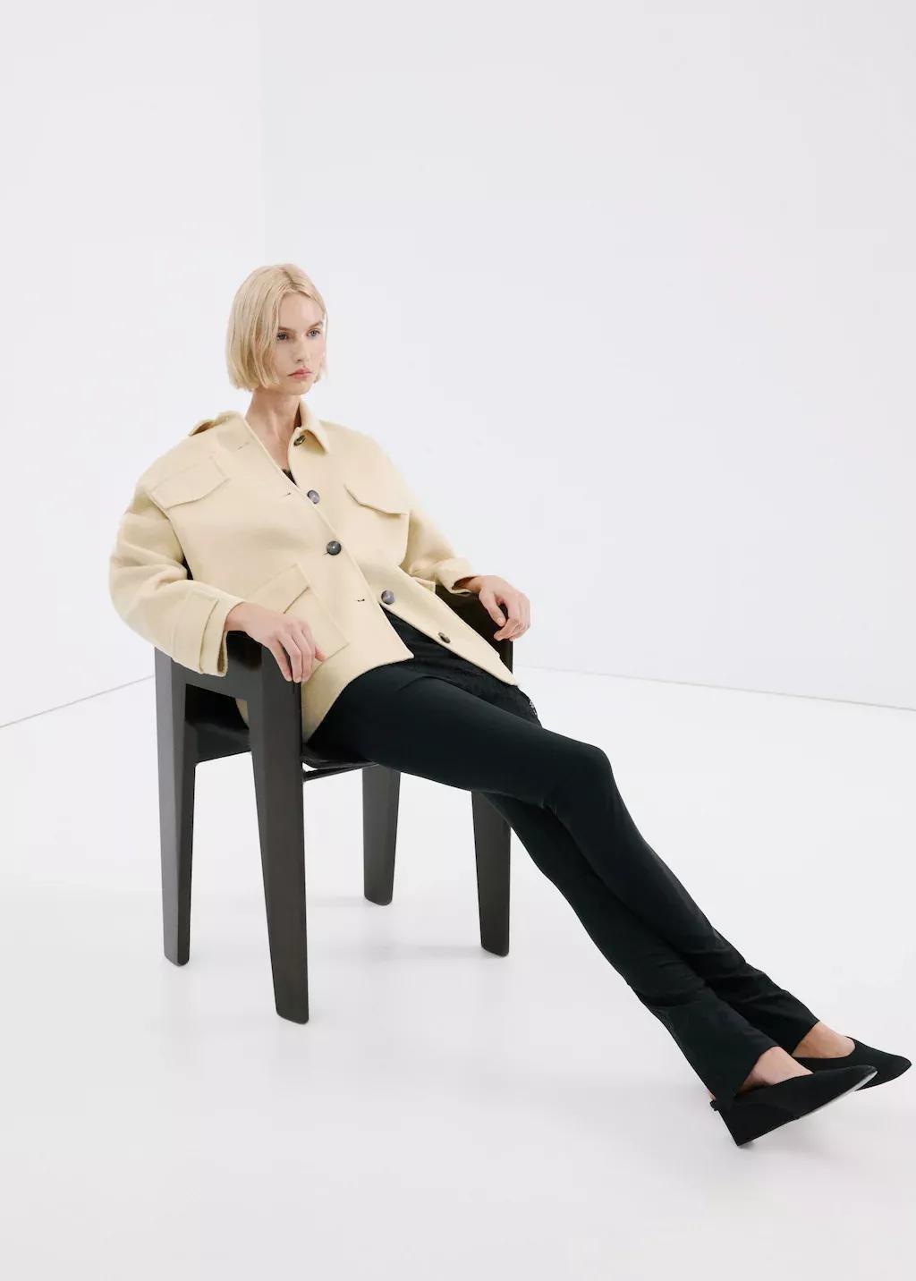 Cream Wool Jacket With Pockets, Yellow, large image number 6