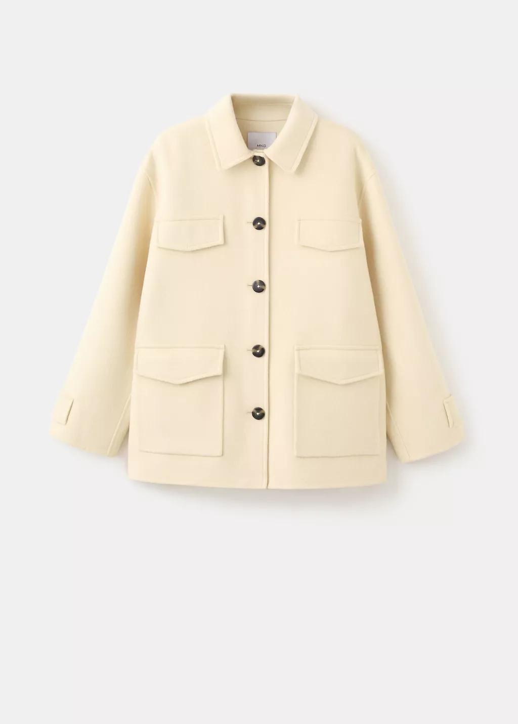 Cream Wool Jacket With Pockets, Yellow, large image number 8