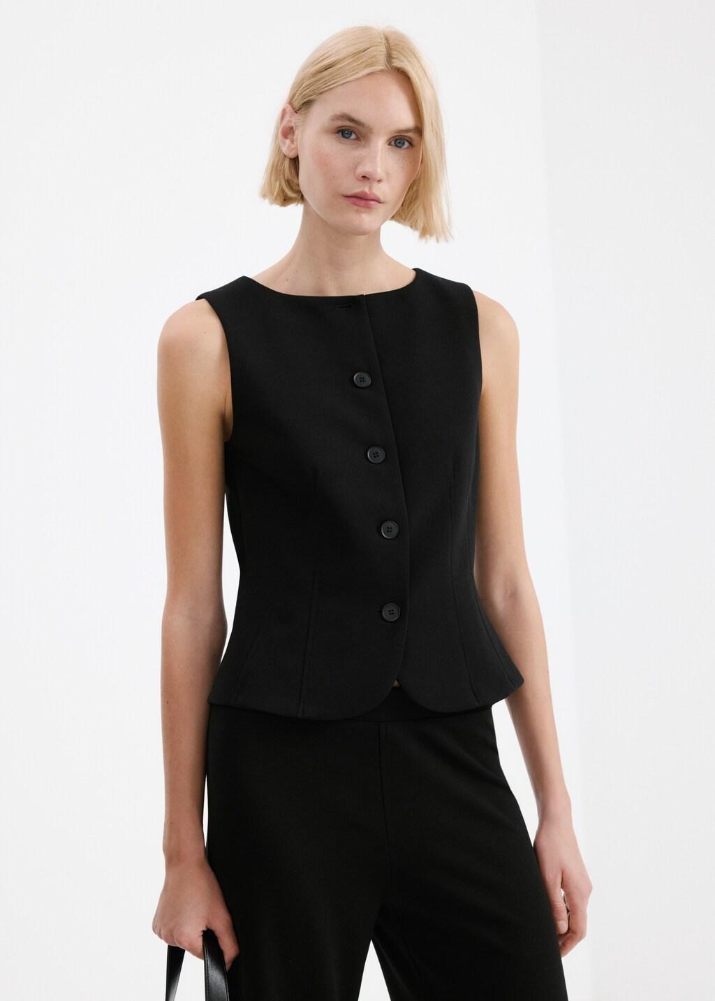 Black Suit Waistcoat With Buttons, 0201_99, large image number 3