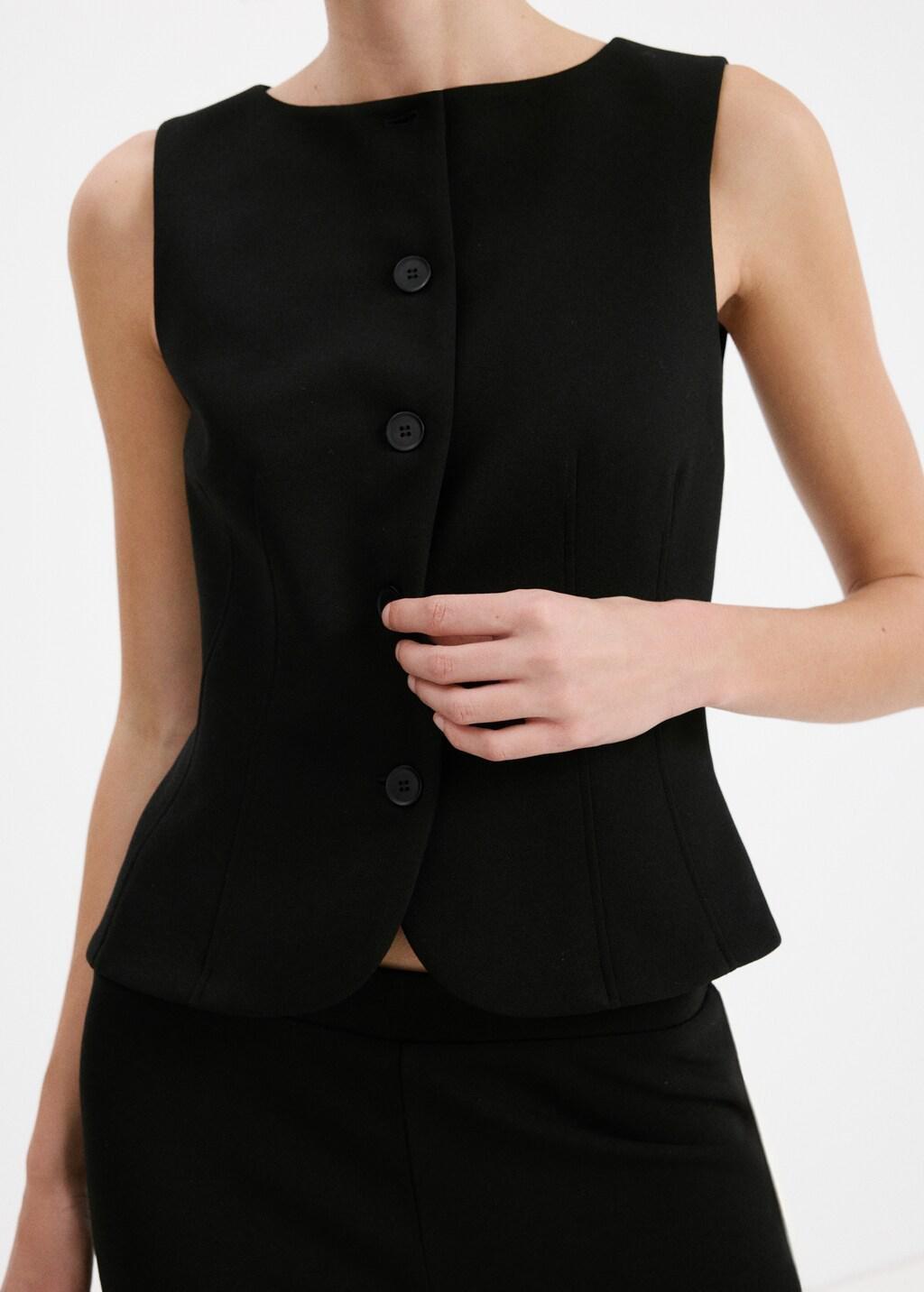 Black Suit Waistcoat With Buttons, 0201_99, large image number 4