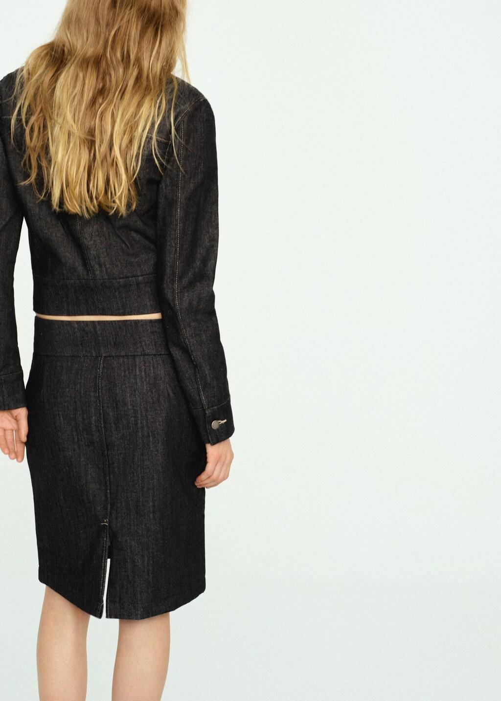 Black Denim Midi-Skirt, Black, large image number 2