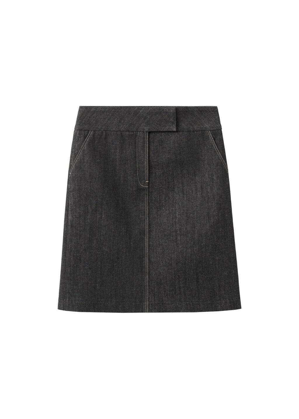 Black Denim Midi-Skirt, Black, large image number 5