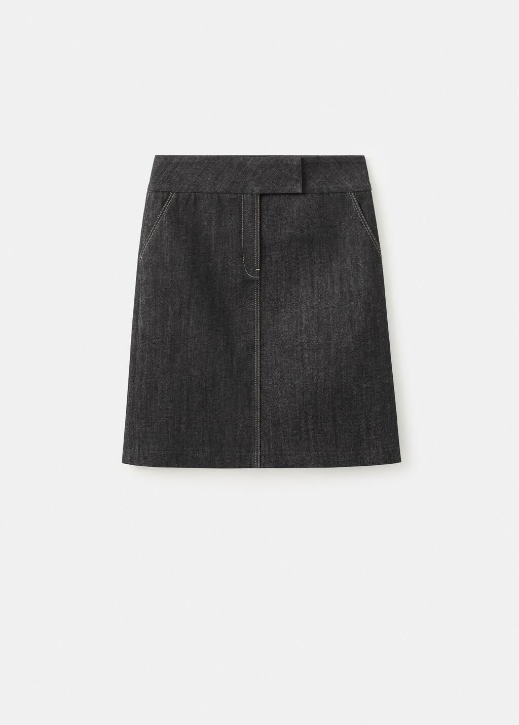 Black Denim Midi-Skirt, Black, large image number 6
