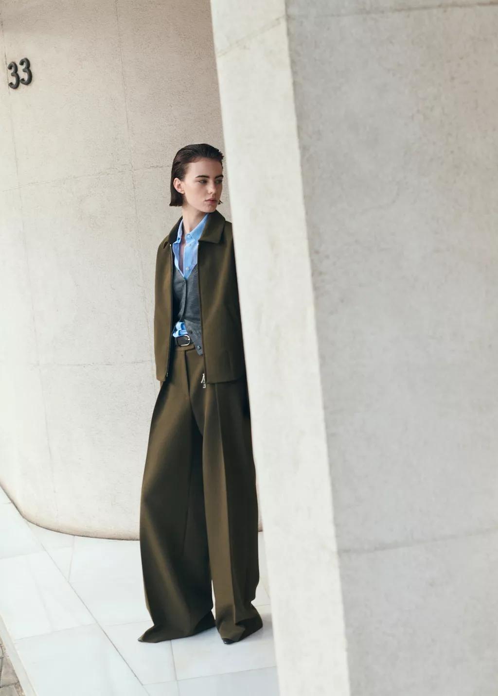 Khaki Bomber Jacket With Shirt Collar, 0201_37, large image number 0