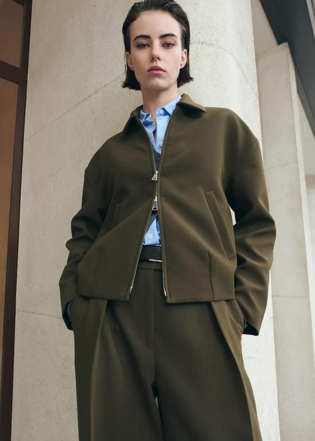 Khaki Bomber Jacket With Shirt Collar, 0201_37, large image number 3