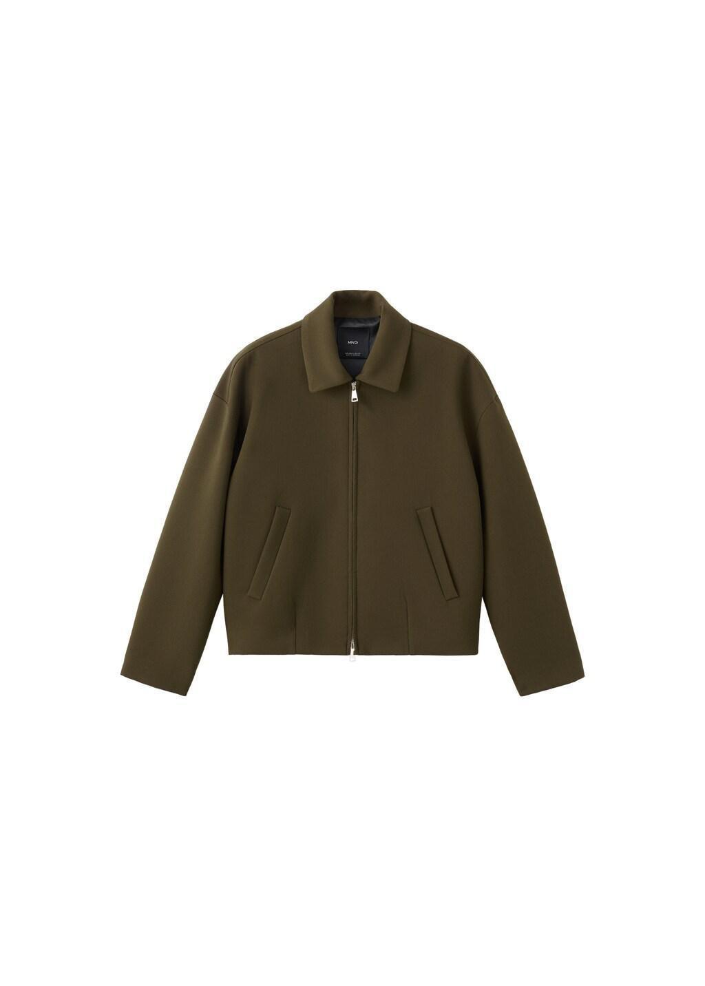 Khaki Bomber Jacket With Shirt Collar, 0201_37, large image number 5