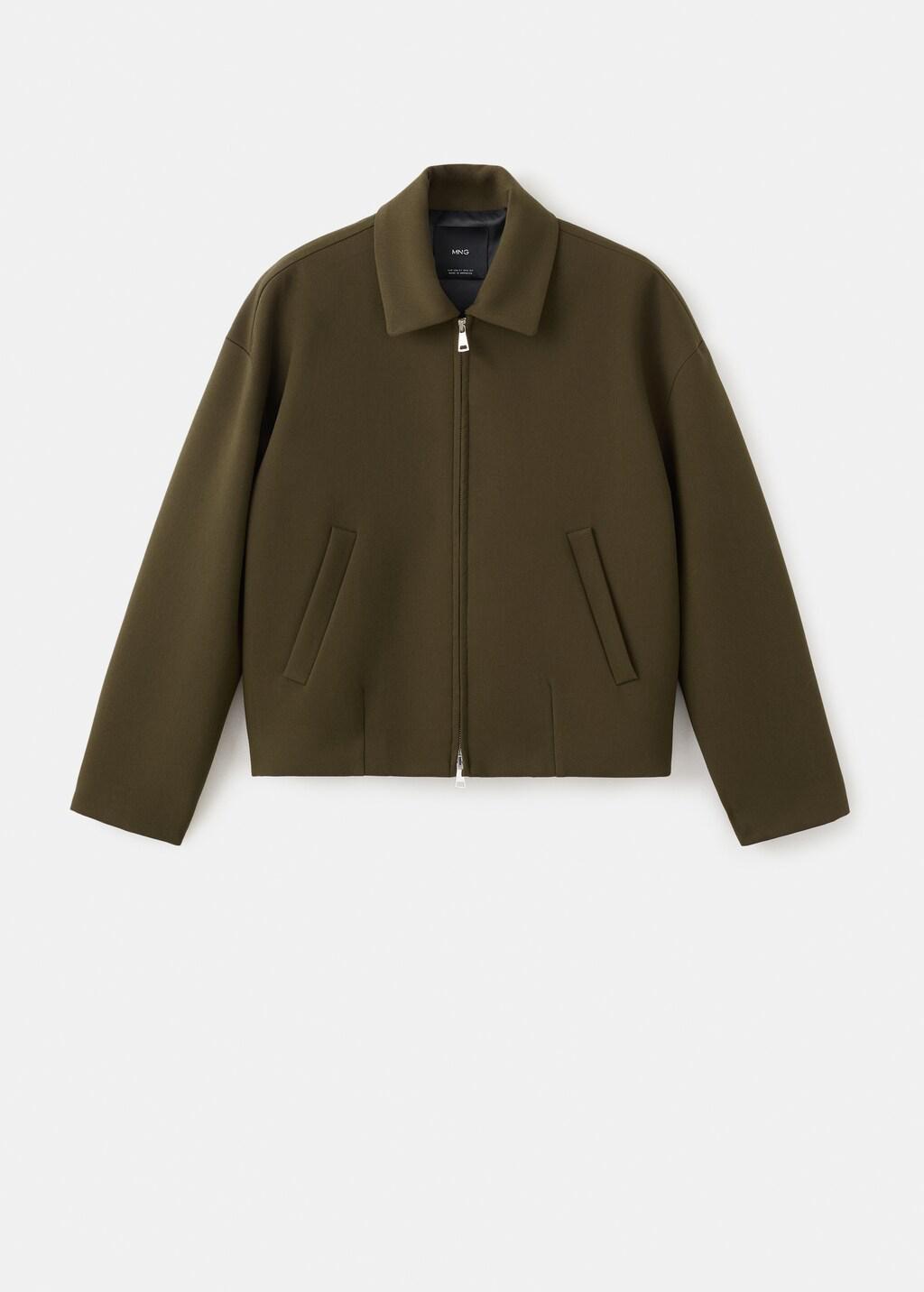 Khaki Bomber Jacket With Shirt Collar, 0201_37, large image number 6