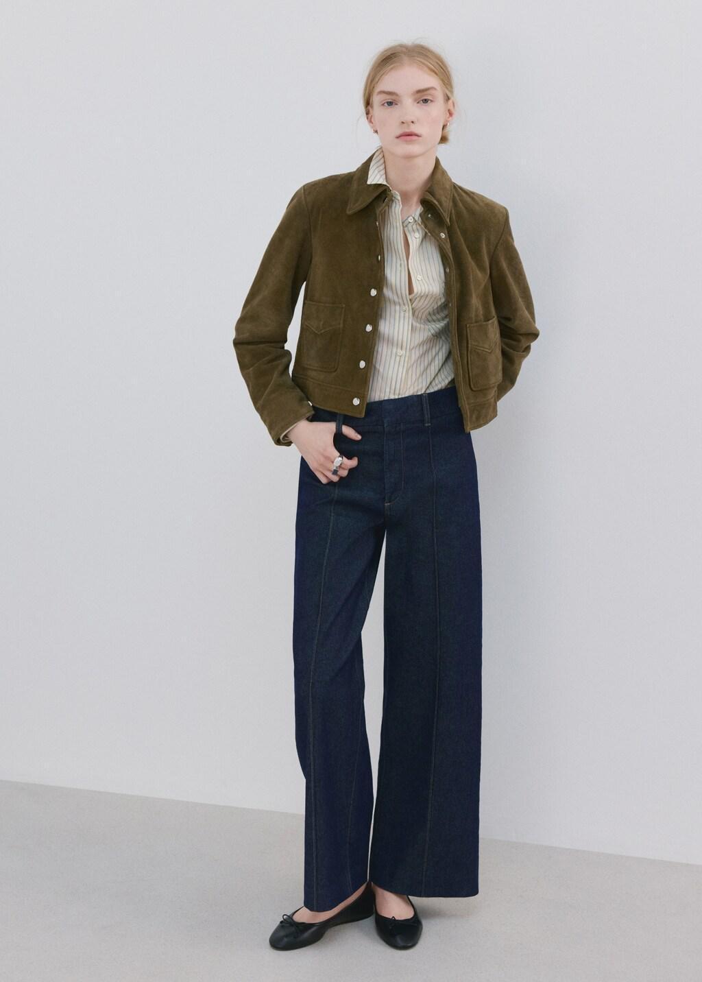 Blue High-Waisted Wide Leg Jeans With Stitching, Open Blue, large image number 0