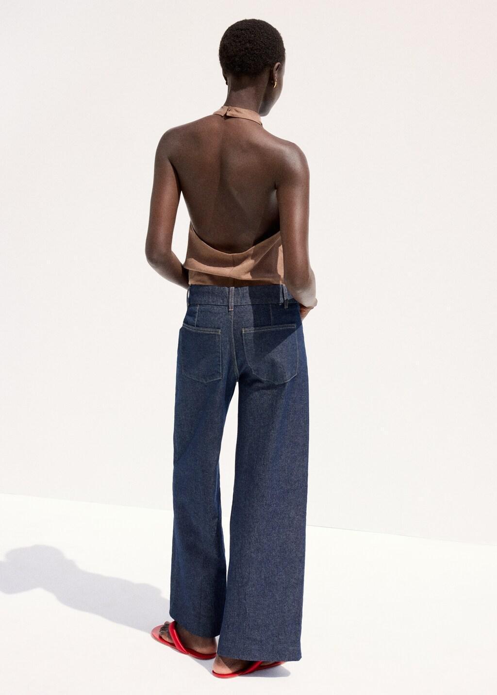 Blue High-Waisted Wide Leg Jeans With Stitching, Open Blue, large image number 2