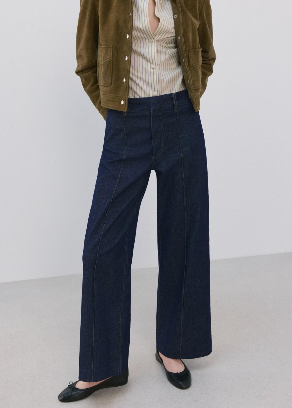 Blue High-Waisted Wide Leg Jeans With Stitching, Open Blue, large image number 3