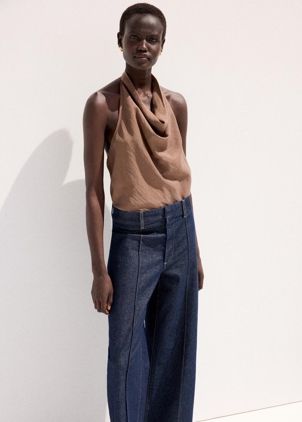 Blue High-Waisted Wide Leg Jeans With Stitching, Open Blue, large image number 4