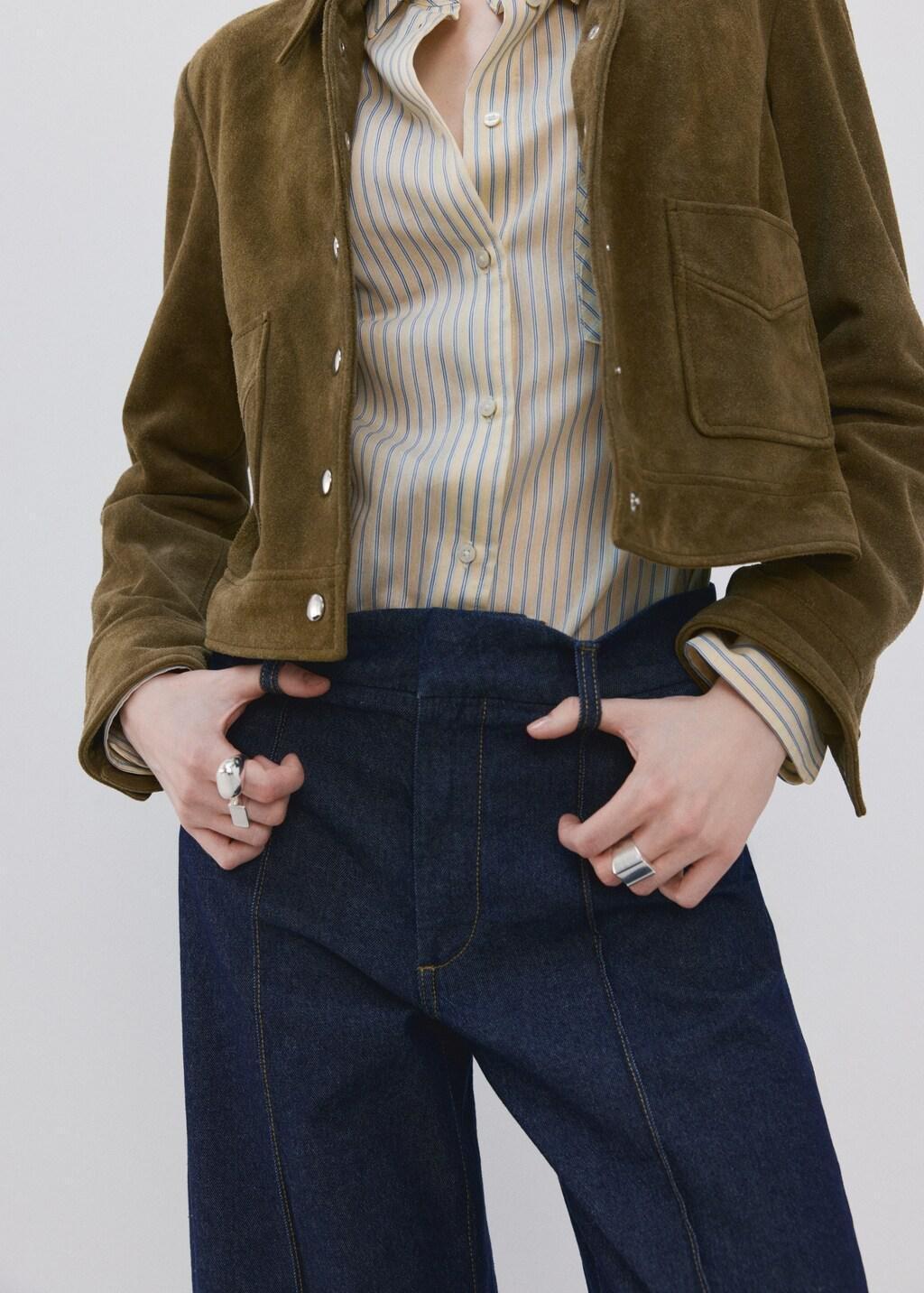 Blue High-Waisted Wide Leg Jeans With Stitching, Open Blue, large image number 4