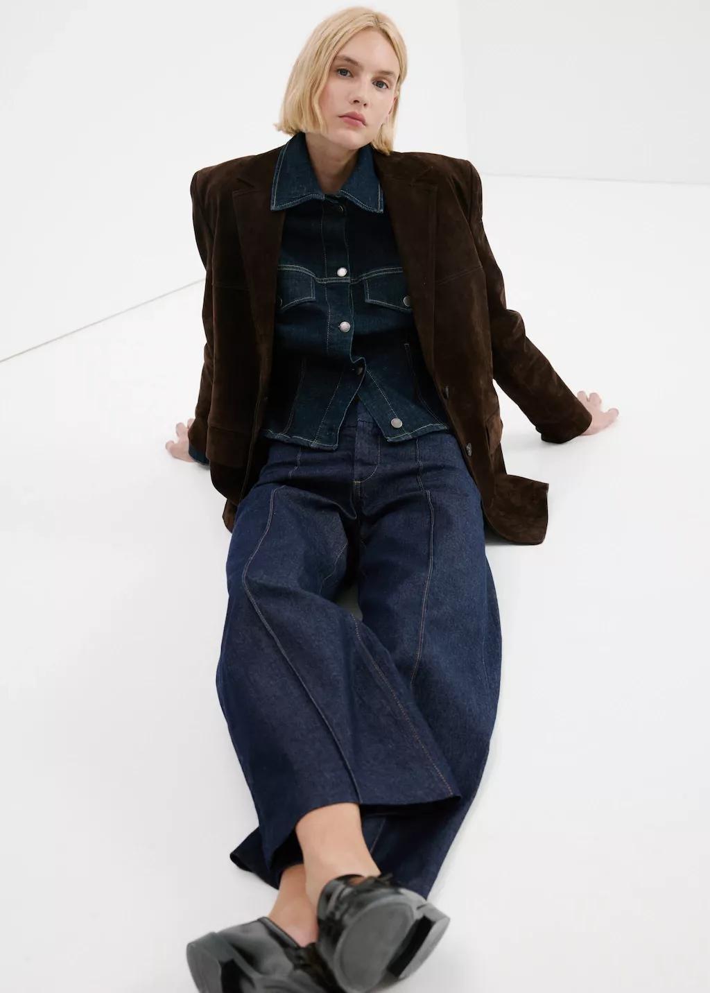 Blue High-Waisted Wide Leg Jeans With Stitching, Open Blue, large image number 7